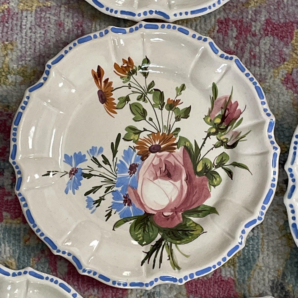 Set Of 10 Vintage Plates Italy Flowers Cottagecore Pottery Majolica Nove Rose - Picture 10 of 16